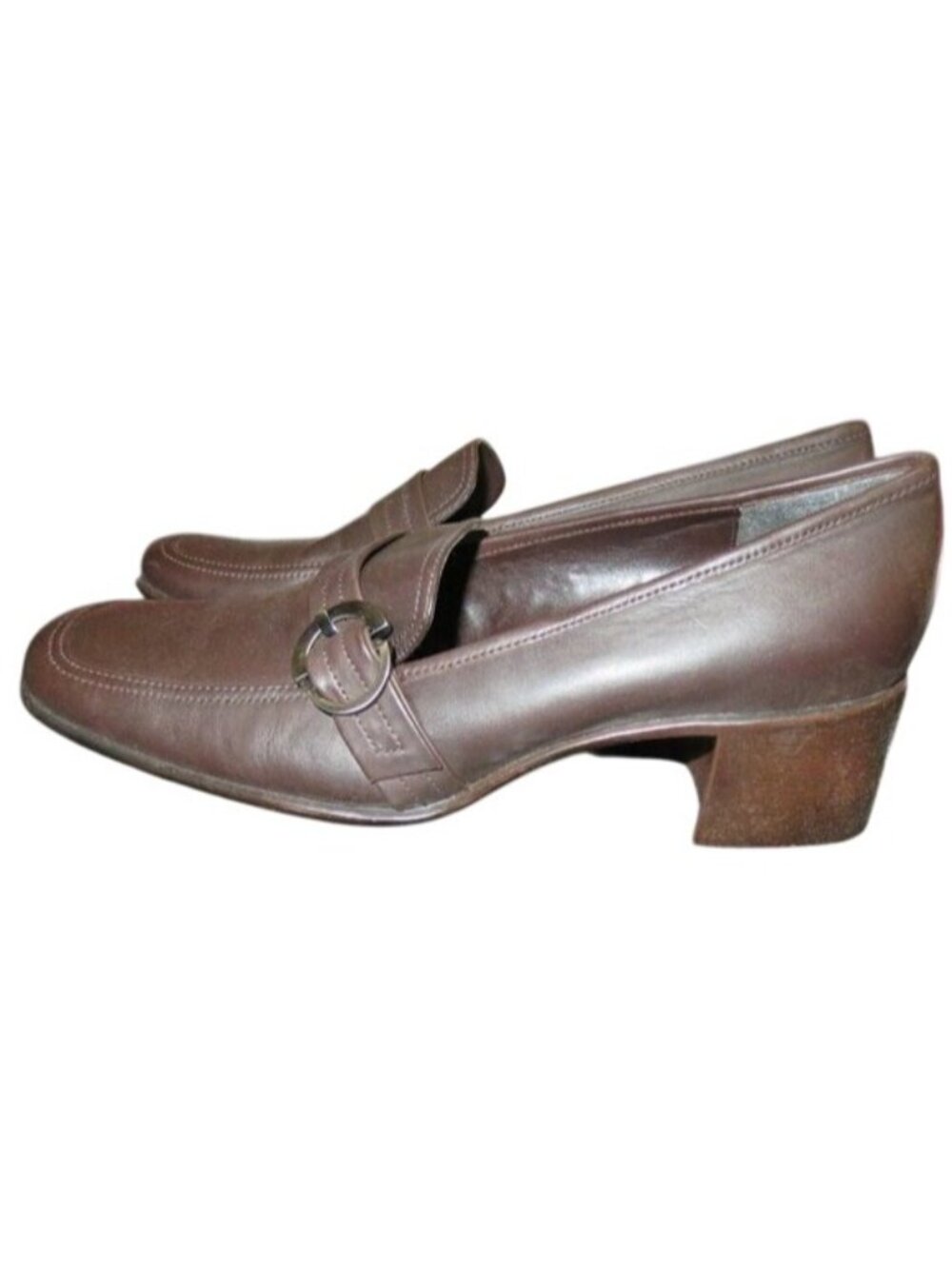 What’s What by Aerosoles Brown Leather Block Heeled Slip On loafers size 10